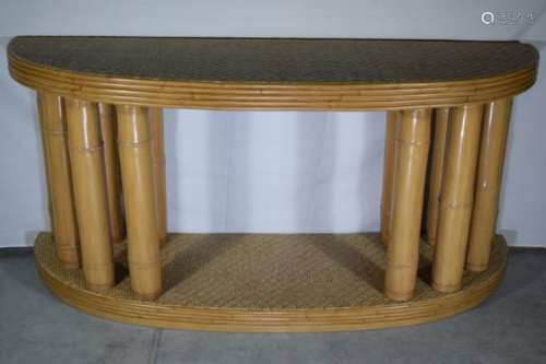 FIGURAL BAMBOO RATTAN WICKER SIDE CONSOLE TABLE