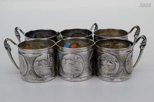 6 ISRAEL SILVERPLATE JUDAICA TEA CUP HOLDERS