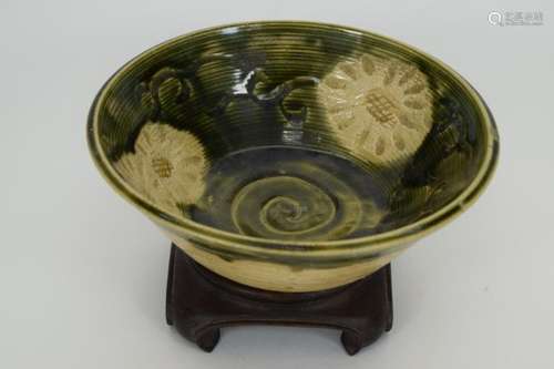 18TH C JAPANESE GREEN WARE TEA CEREMONIAL BOWL