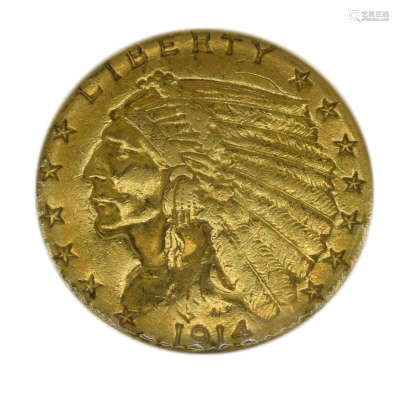 1914-D AMERICAN INDIAN $2-1/2 GOLD $2.50 COIN