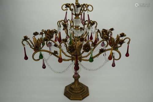 BRONZED & CRYSTAL TABLETOP CANDELABRA CENTERPIECE