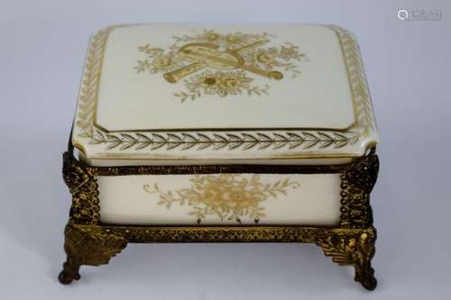 ANTIQUE NORITAKE BRASS MOUNTED PORCELAIN BOX