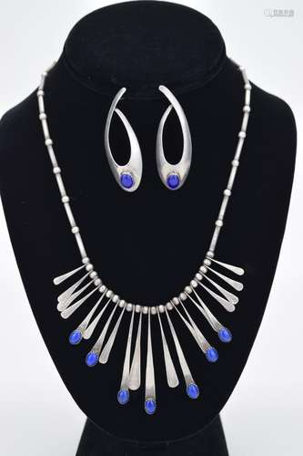 STERLING SILVER LAPIS LAZULI NECKLACE & EARRING