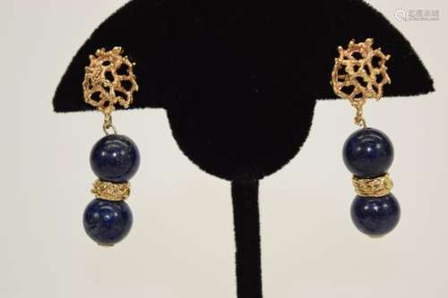 PAIR 14K GOLD LAPIS LAZULI EARRINGS