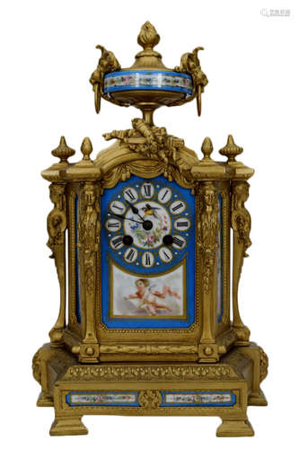 P.H. MOUREY BRONZE GILT JAPY FRERES MANTEL CLOCK