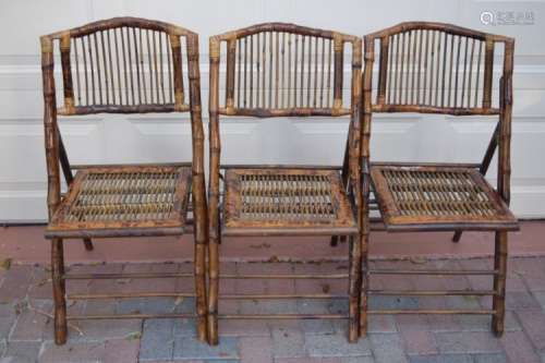 3 VINTAGE CHINESE BAMBOO FOLDING CHAIRS