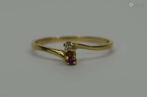 14K YELLOW GOLD DIAMOND & RUBY BYPASS RING