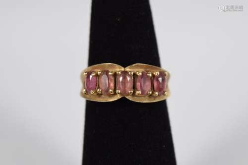 14K GOLD SPLIT RING 5 PINK GEMSTONES