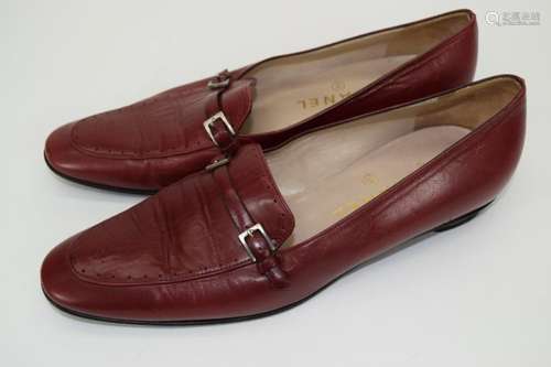 PAIR CHANEL RED LEATHER SHOES 37-1/2