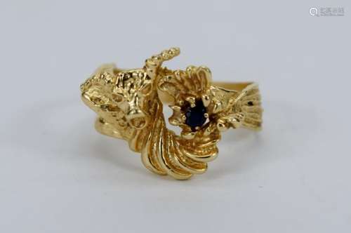 14K GOLD RAMS HEAD SAPPHIRE RING GREEK