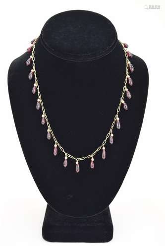 14K GOLD FILLED GARNET DROP NECKLACE DECO NOUVEAU