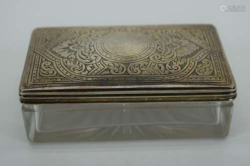 19TH C ENGLISH CUT CRYSTAL STERLING SILVER BOX