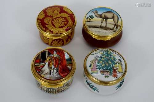 4 ROUND ENGLISH HALCYON DAYS ENAMEL TRINKET BOX