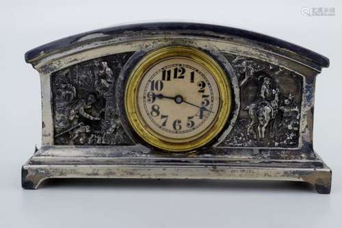 DUTCH SILVERPLATE REPOUSSE HORSE DESK CLOCK