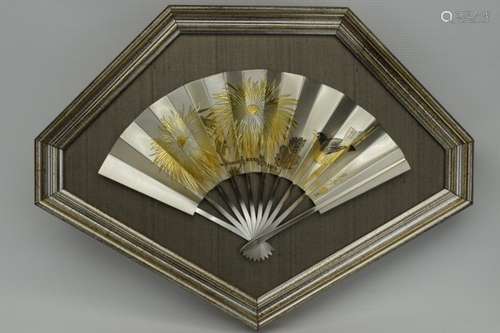 FRAMED JAPANESE CHOKIN BIRD FLOWER ART FAN