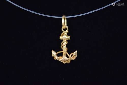 14K GOLD NAUTICAL ROPE WRAPPED ANCHOR PENDANT