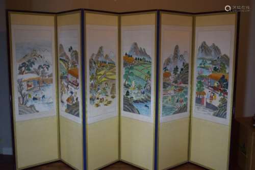 6 PANEL CHINESE HAND STITCHED SCENIC SCREEN