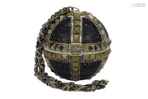 JUDITH LEIBER BLACK CRYSTAL SPHERE EVENING BAG