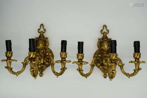 PAIR GILT BRONZE FBAI ITALIAN WALL LAMP SCONCES