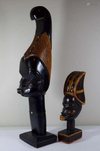 PAIR AFRICAN TRIBAL CARVED WOODEN BUSTS