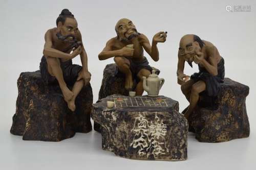 CHINESE PORCELAIN ELDER FIGURES PLAYING XIANGQI