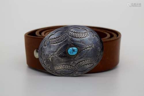NATIVE AMERICAN STERLING SILVER TURQUOISE BELT