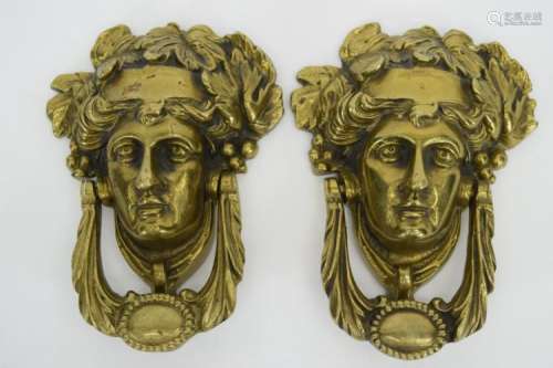 PAIR OF ROMAN GOD DIONYSUS ENGLISH DOOR KNOCKERS