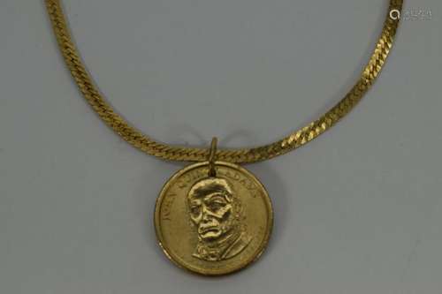 JOHN ADAMS DOLLAR ON 14K GOLD NECKLACE