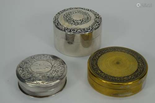 3 ROUND SILVER COMPACT CASES OR SNUFF BOXES