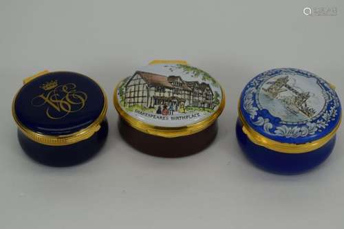 3 CRUMMEL ENGLISH ENAMEL TRINKET PILL BOXES