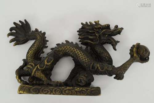 LATE 18TH C CHINESE BRONZE DRAGON & PEARL