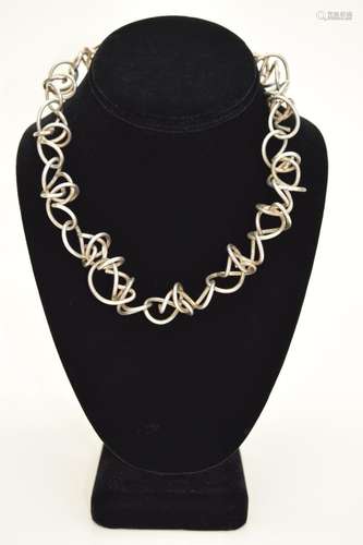 STERLING SILVER ABSTRACT SQUIGGLE LINK NECKLACE