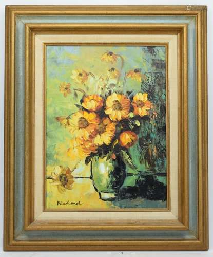 FLORAL OIL ACRYLIC CANVAS PAINTING SIGNED RICHARD