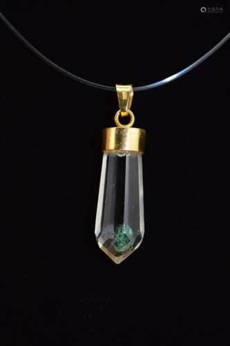 18K GOLD QUARTZ CRYSTAL POINT WITH RAW EMERALD