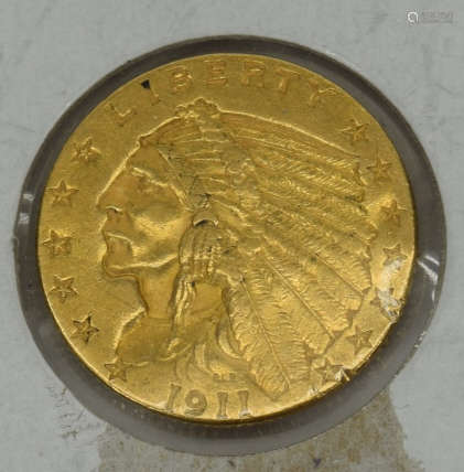 1911 AMERICAN INDIAN $2-1/2 GOLD $2.50 COIN