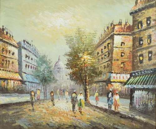 PARISIAN STREET SCENE OIL PAINTING SIGNED BURNEY