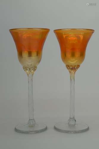 2 RICK STRINI TALL GOBLET STEMWARE ART GLASSES