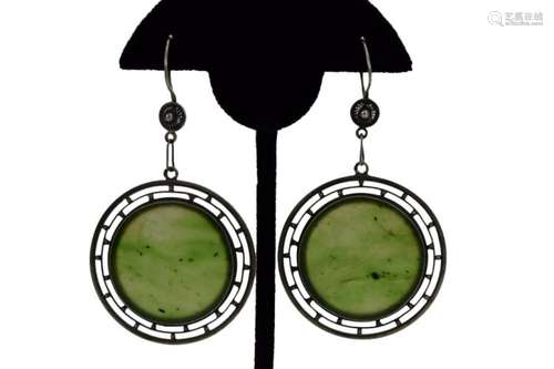 HUNGARIAN USSR CCCP JADE SILVER ROUND EARRINGS