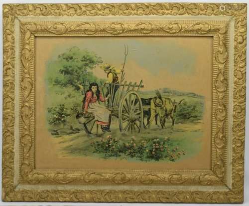 NO. 131 COURTING IN THE HAY CART LITHOGRAPH