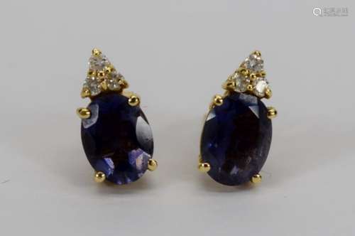 14K GOLD TANZANITE DIAMOND EARRINGS