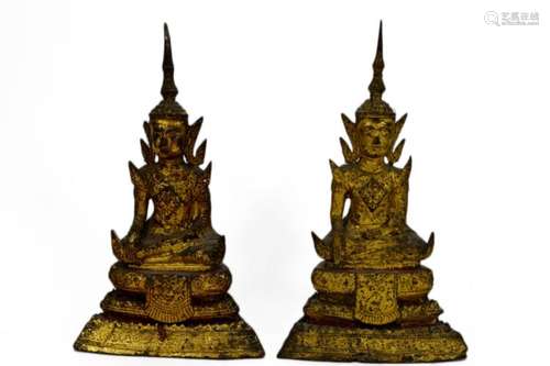 17TH/18TH C. PAIR OF BRONZE CAST THAI BUDDHAS