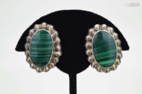 TAXCO MEXICO STERLING SILVER MALACHITE EARRINGS
