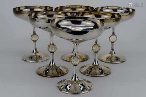 6 ITALIAN SILVERPLATE GEM CHALICE GOBLETS