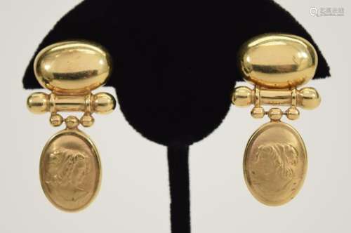 14K GOLD CAMEO PLAQUE LEVER BACK EARRINGS