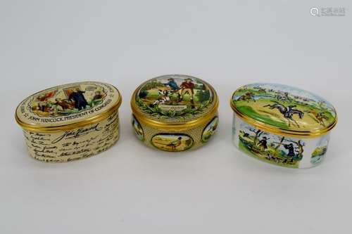 3 LARGE OVAL HALCYON DAYS ENAMEL TRINKET BOXES