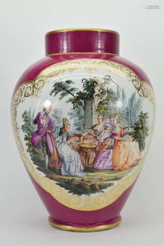 LARGE FRENCH HAND PAINTED PORCELAIN URN