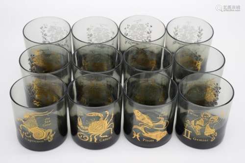 12 GOLD ZODIAC ASTROLOGY CRYSTAL DRINKING GLASSES