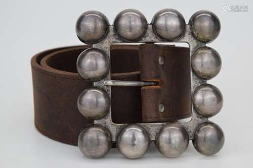 HEAVY STERLING SILVER LARGE DOTS BELT BUCKLE