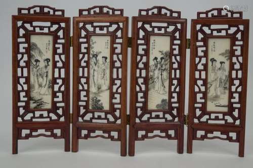 ANTIQUE CHINESE CARVED FOUR SEASONS TABLE SCREEN