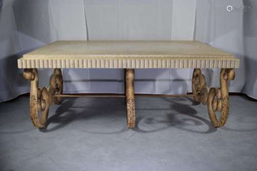 FAUX STONE WROUGHT IRON STYLE COFFEE TABLE